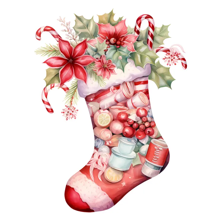 Christmas Stocking with Candy and Holly