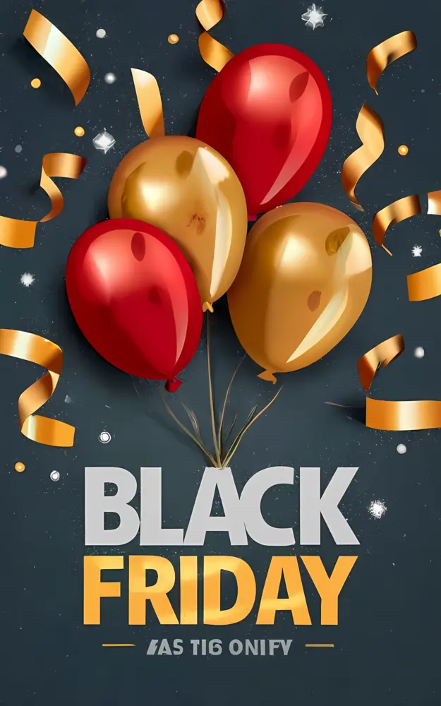 Black Friday Sale with Balloons and Ribbons