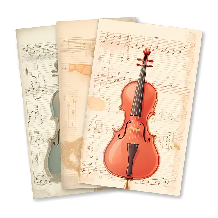 Beautiful Violin with Music Sheets