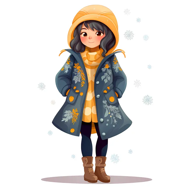 Girl in Yellow and Gray Coat Illustration