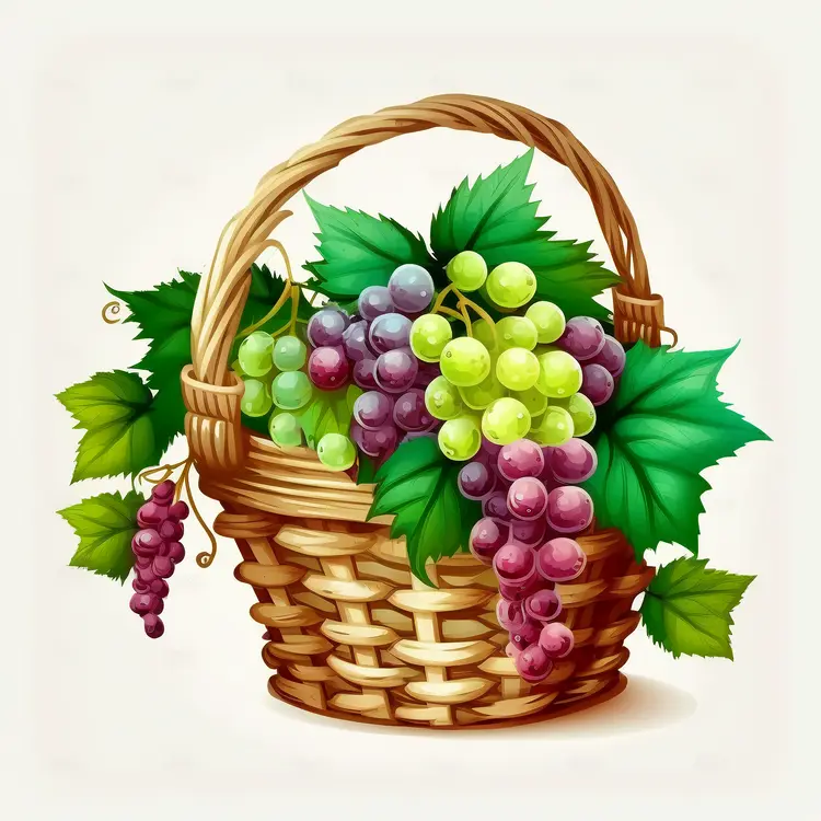 Beautiful Basket of Grapes Illustration