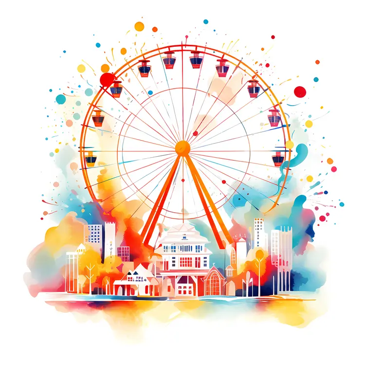 Vibrant Ferris Wheel with Urban Background