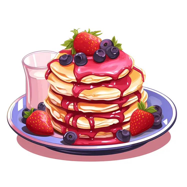 Delicious Pancakes with Berries and Syrup
