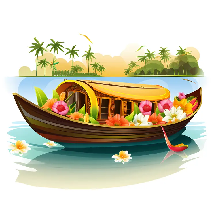 Flower Decorated Boat on Water