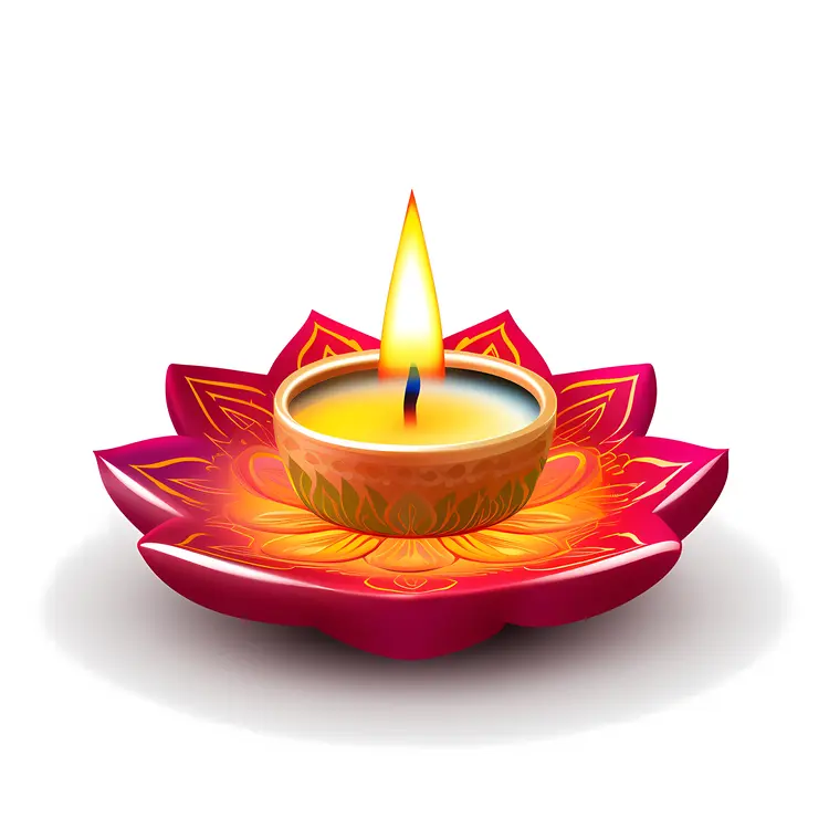 Red Diya with Yellow and Orange Petals for Diwali