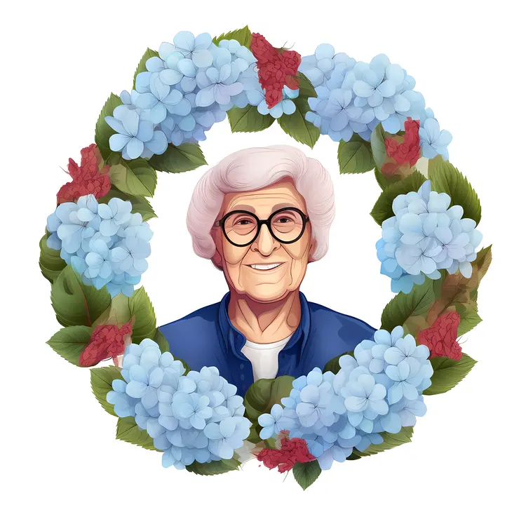 Elderly Woman Portrait with Floral Wreath