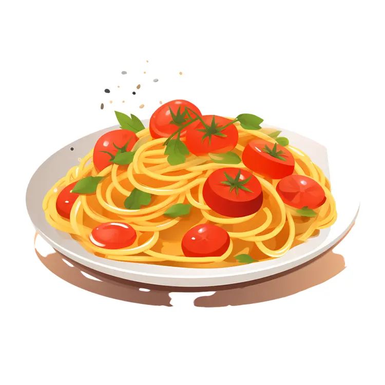 Plate of Spaghetti with Fresh Tomatoes and Basil