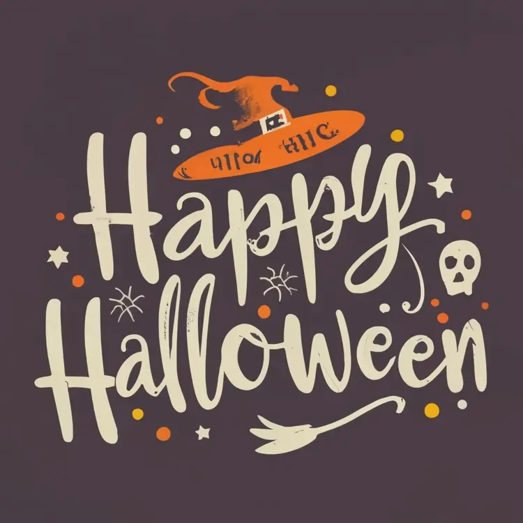 Happy Halloween with Witch Hat and Skull