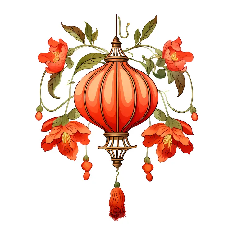 Red Lantern with Floral Design