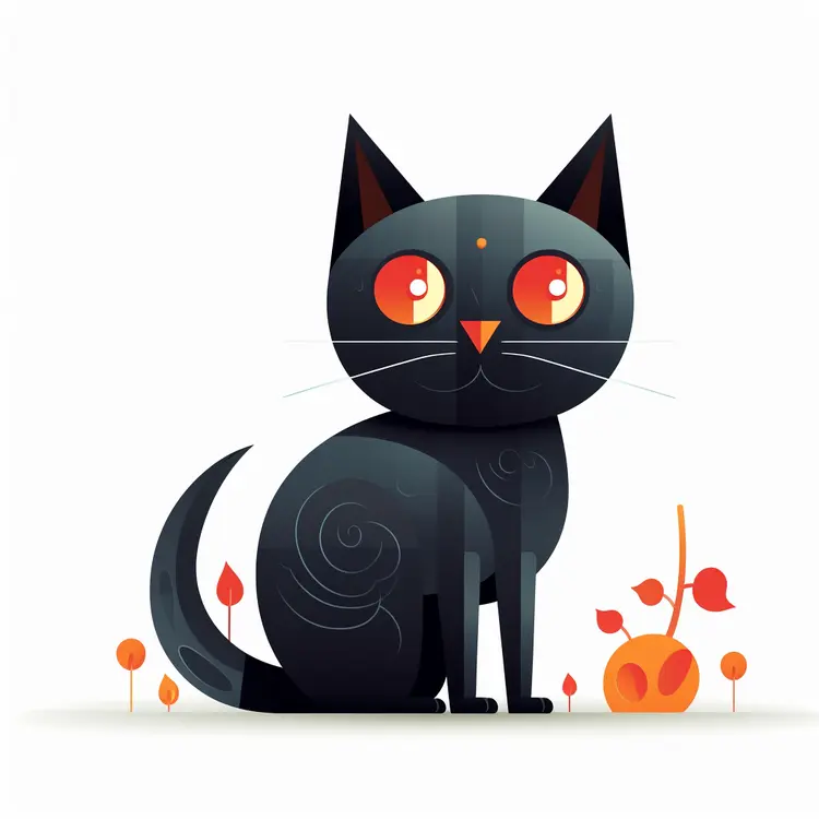 Cute Black Cat with Halloween Pumpkin