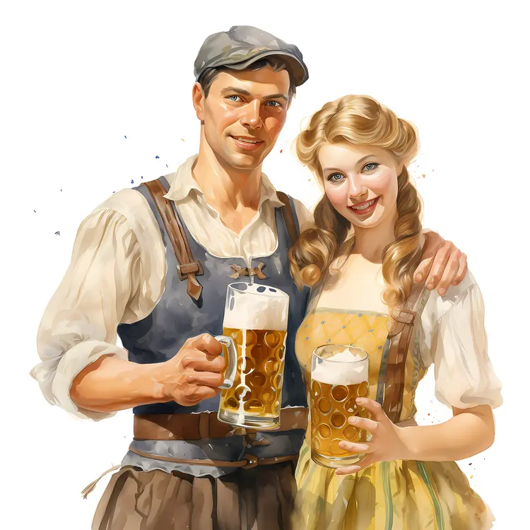 Couple in Traditional Clothing with Beer Mugs