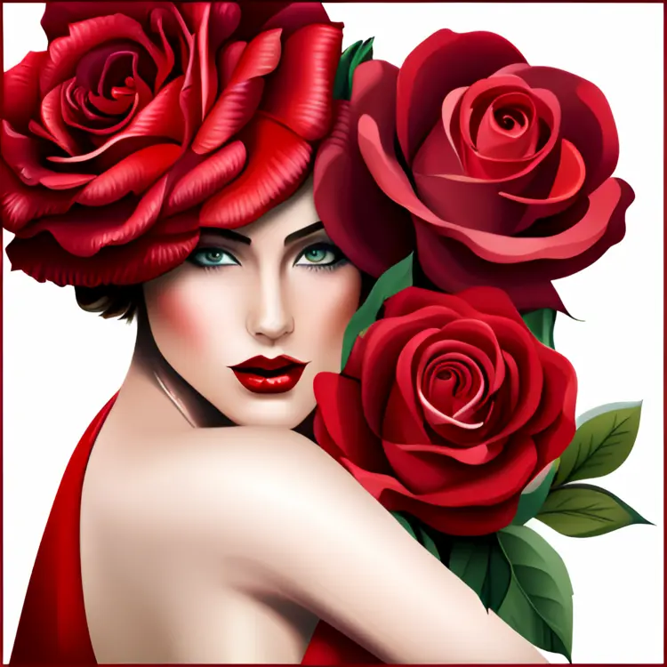 Beautiful Woman with Red Roses Illustration