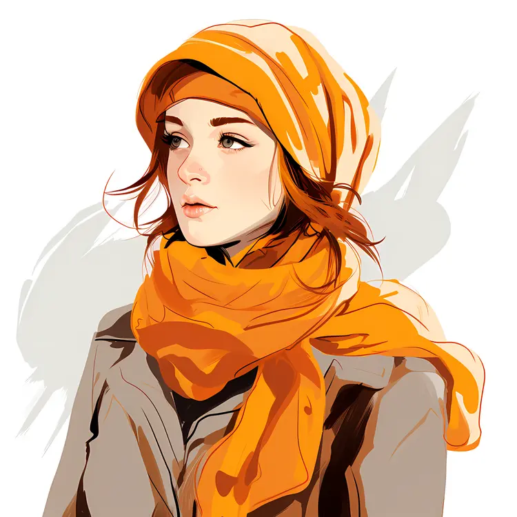 Woman in Orange Scarf and Hat