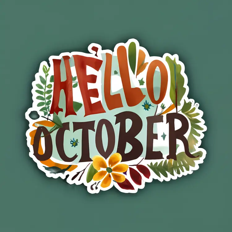 Hello October Typography with Autumn Foliage