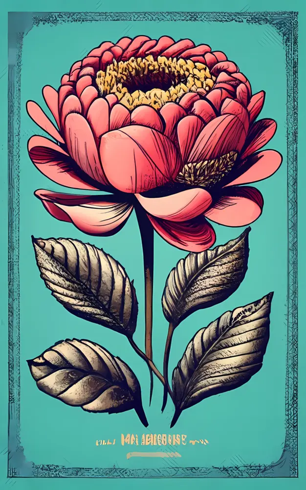 Artistic Pink Flower with Leaves