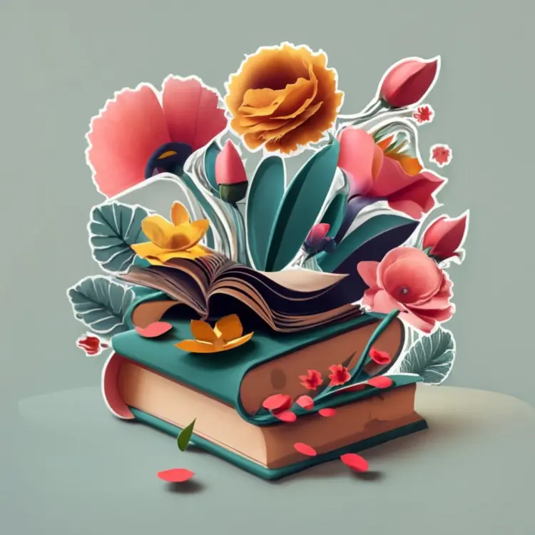 Open Book with Blooming Flowers