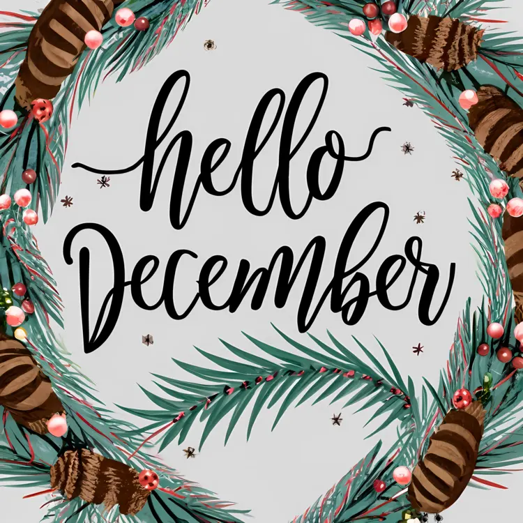 Hello December Wreath with Pine Cones and Berries