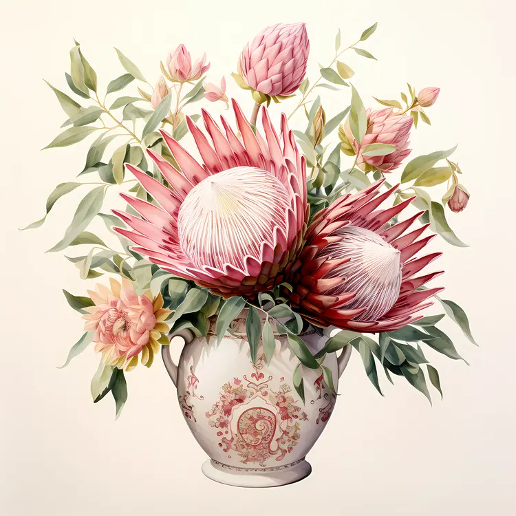 Protea Flower Arrangement in a Decorative Vase