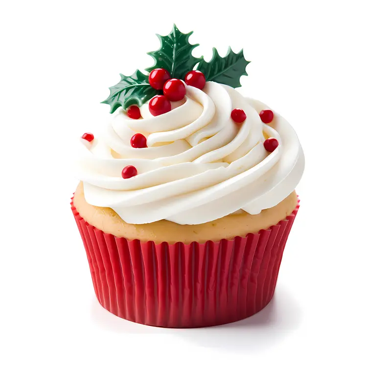 Christmas Cupcake with Holly and Red Berries