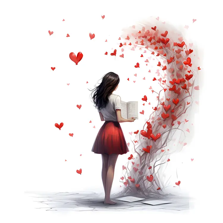 Girl Reading with Heart Swirl