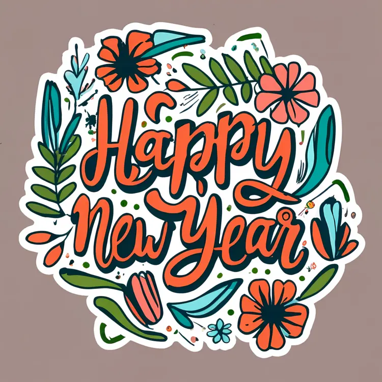 Floral Happy New Year Greeting Card
