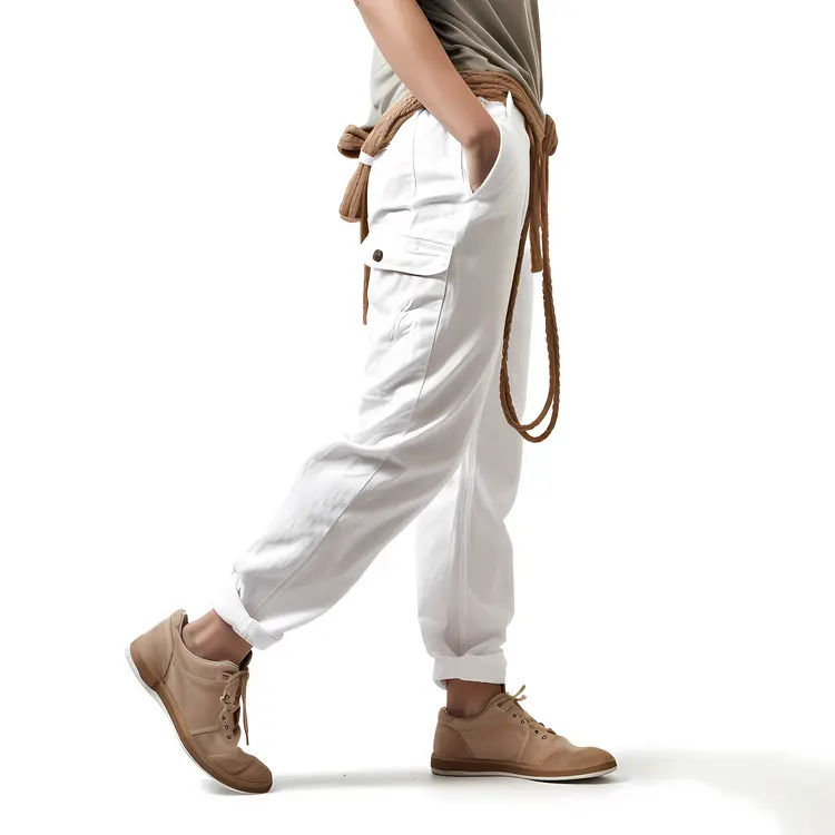 White Casual Pants with Brown Shoes
