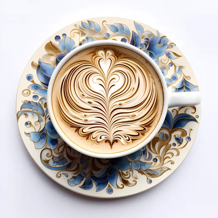 Intricate Latte Art in Floral Cup