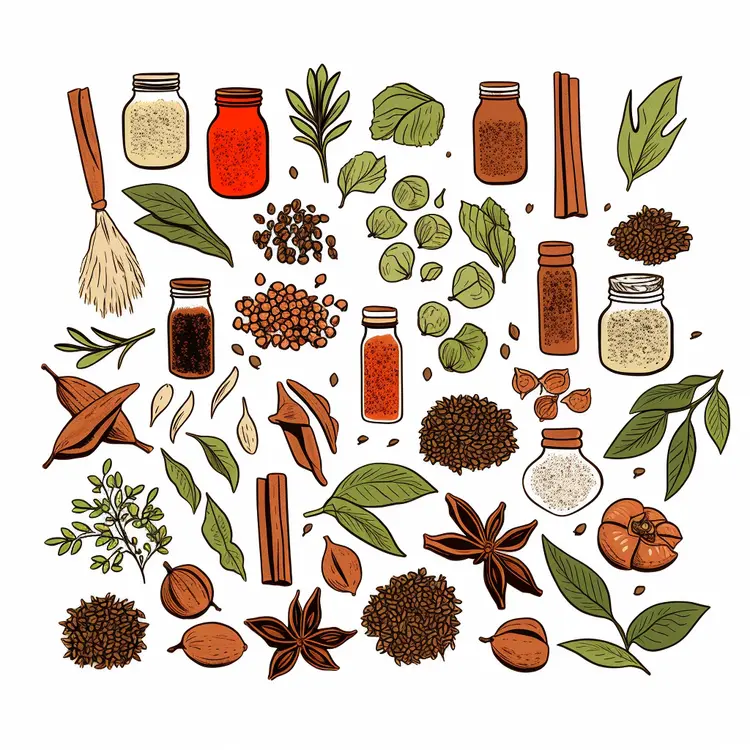 Colorful Assortment of Spices and Herbs