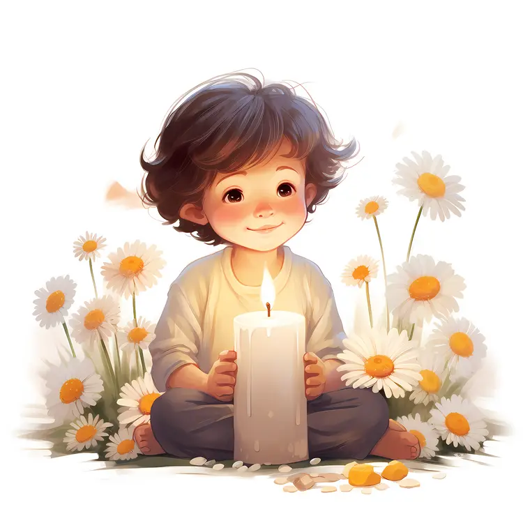 Cute Boy with Candle and Daisies