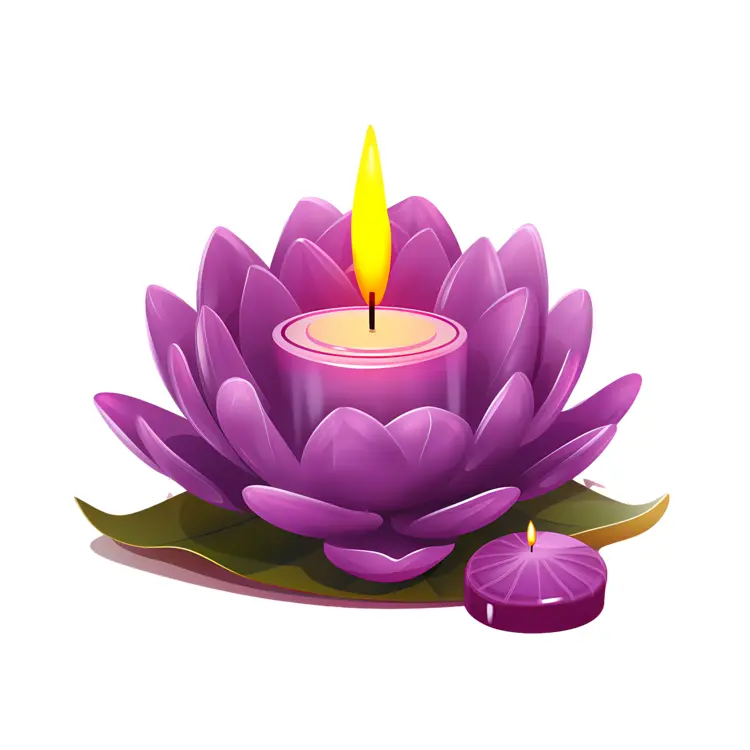 Purple Lotus Candle with Green Leaves