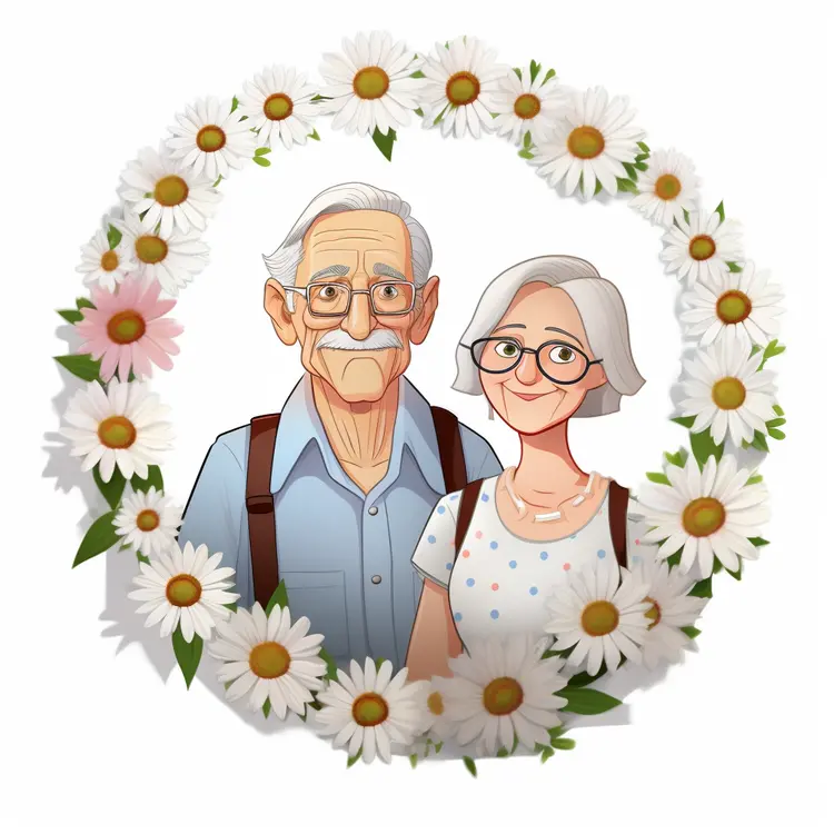 Elderly Couple with Daisy Wreath