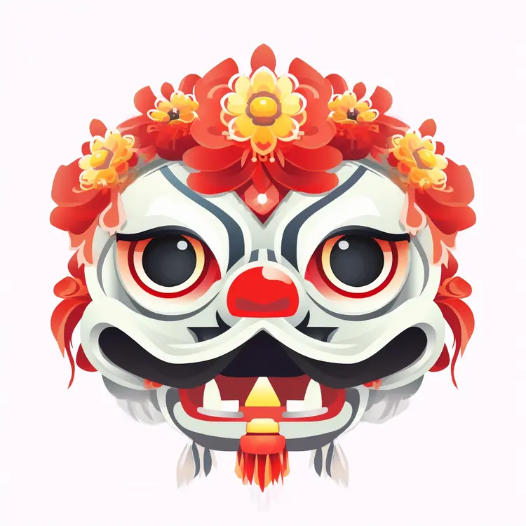 White Dragon Mask with Floral Decorations
