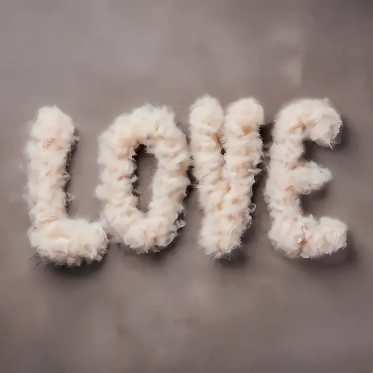 Fluffy Love Typography on Gray Background