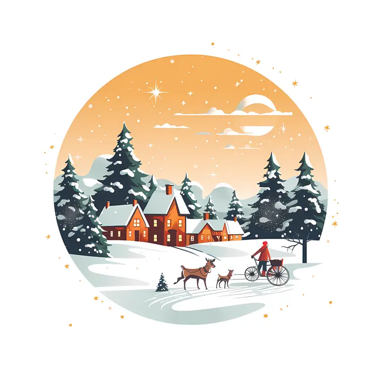 Winter Village with Snow and Trees
