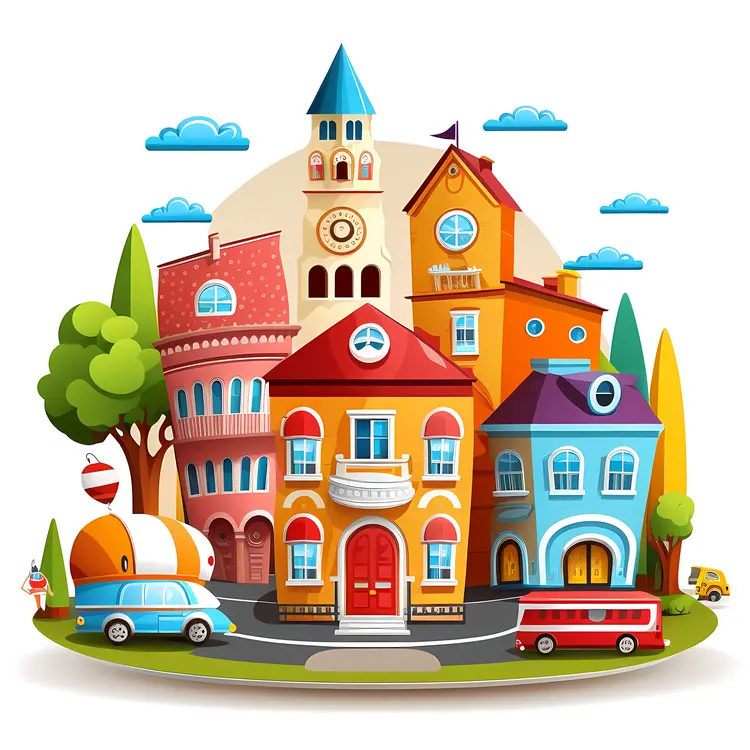 Colorful Houses in a Cute Neighborhood