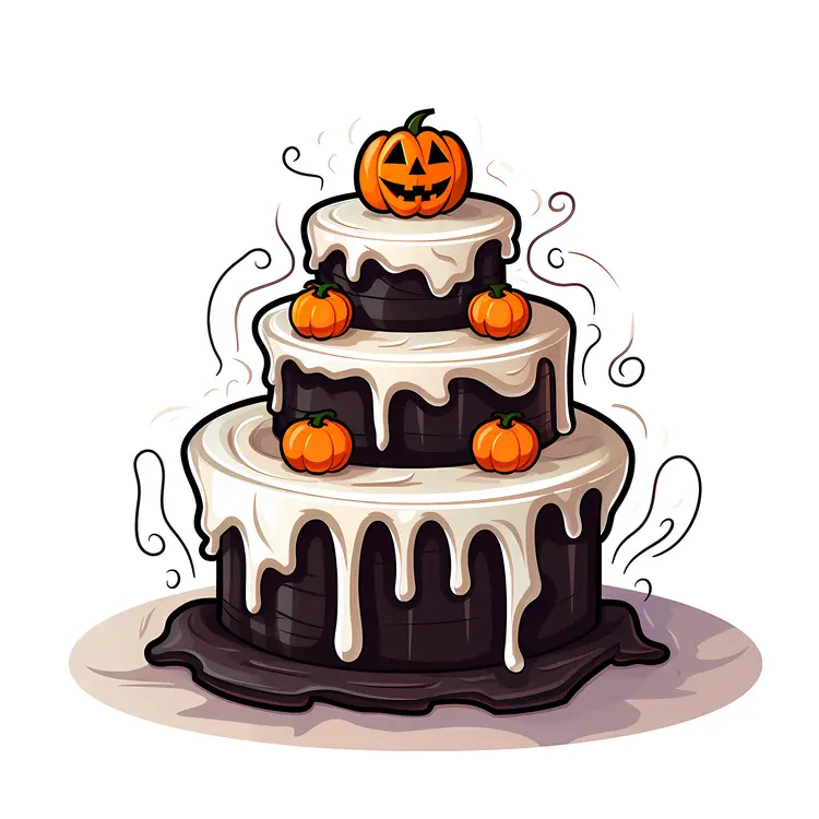 Halloween Cake with Pumpkins and Dripping Icing