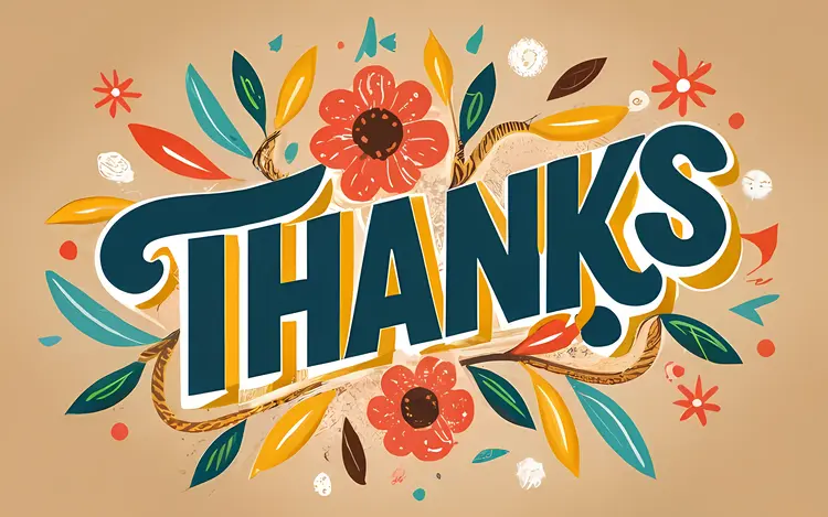 Decorative Floral Thanks Text