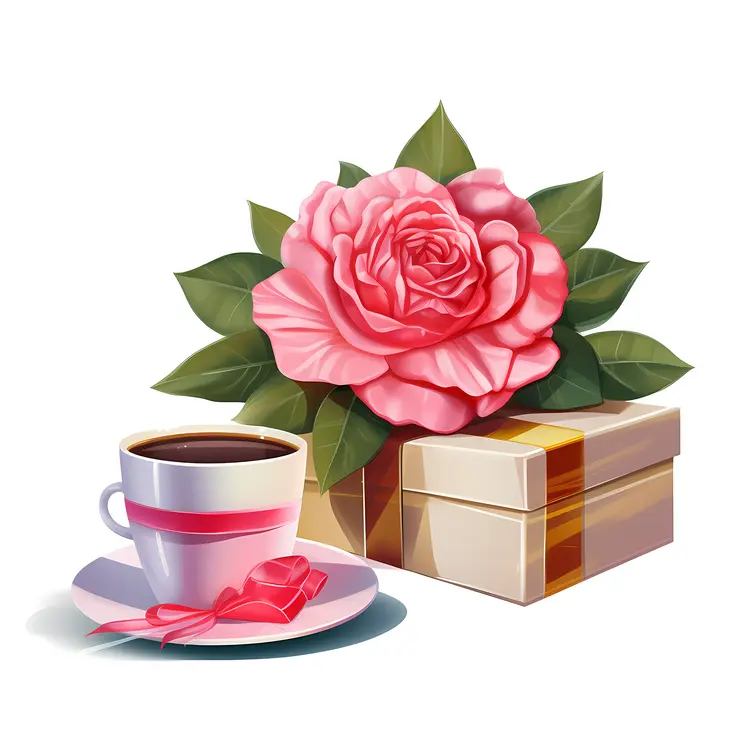 Pink Rose and Coffee Cup with Gift Box