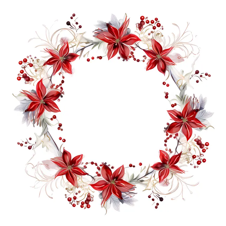 Floral Wreath with Red Flowers and Berries