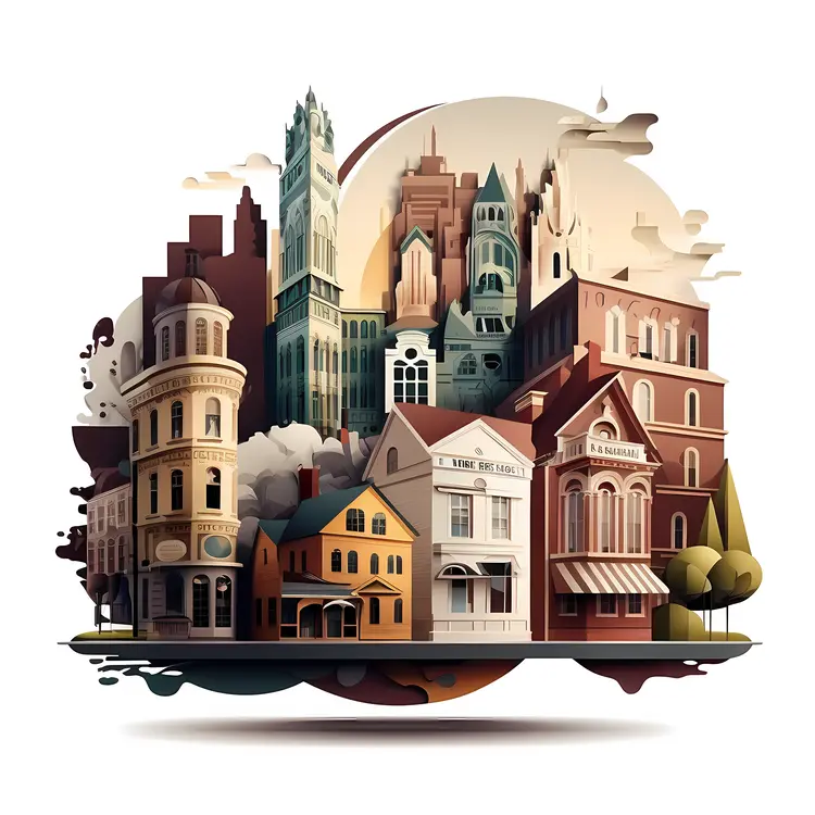 Historic buildings in a bustling city
