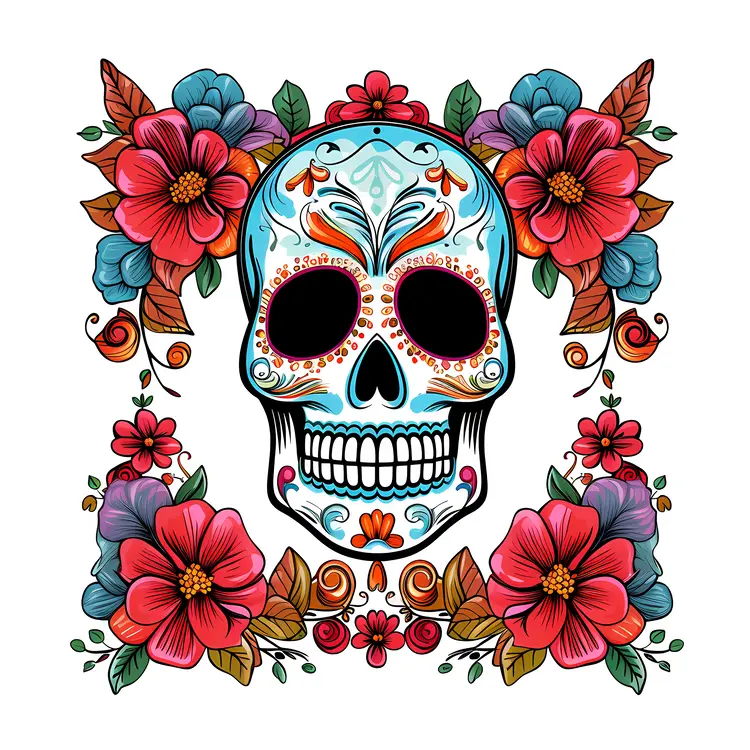 Floral Skull with Colorful Flowers