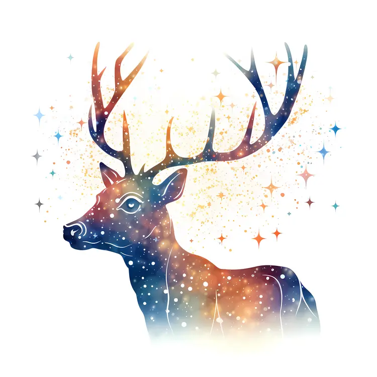 Starry Deer with Antlers and Galaxy Background
