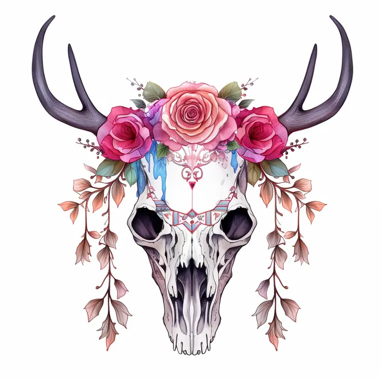 Deer Skull with Floral Decoration