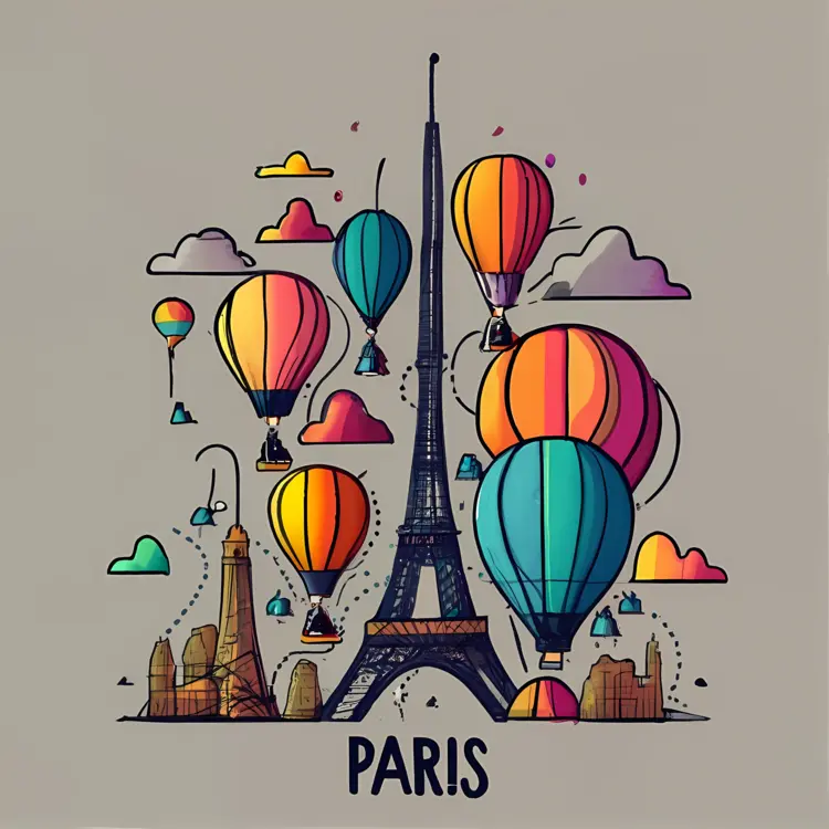 Eiffel Tower with Hot Air Balloons