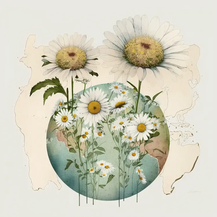 Beautiful Daisy Illustration with Earth Map