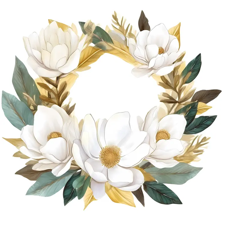 White Magnolia Floral Wreath