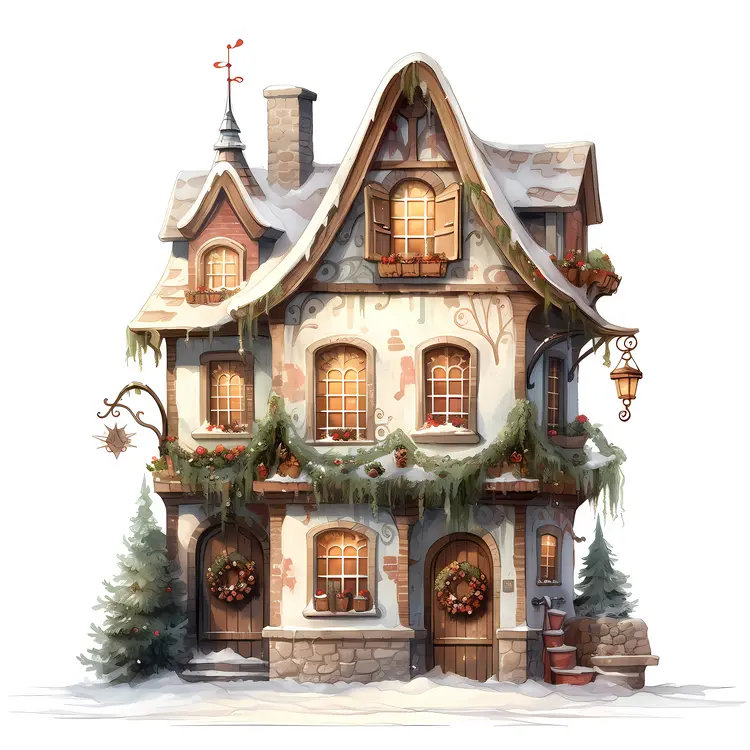Snowy House with Christmas Decorations