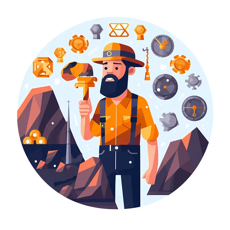 Miner with Tools in a Mining Area