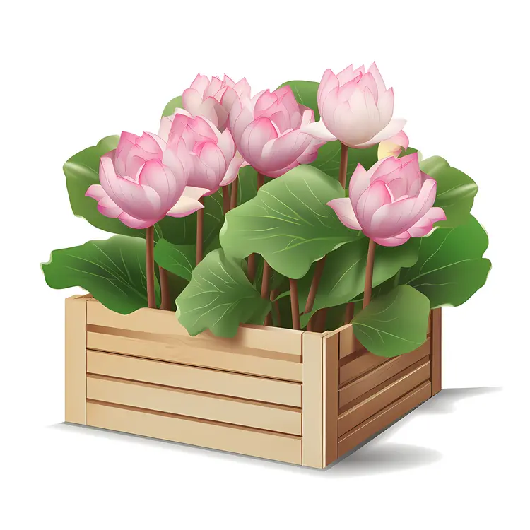 Beautiful Pink Lotus Flowers in Wooden Box