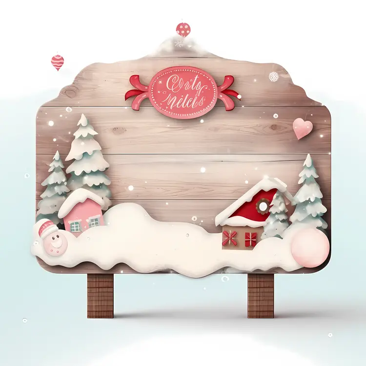 Christmas Wooden Sign with Snow and Trees